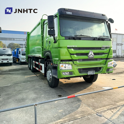 HOWO 6x4 شاحنة القمامة المكثف اليورو 2 التخلص من النفايات شاحنة القمامة الخلفية شاحنة الديزل الخضراء النموذج الجديد