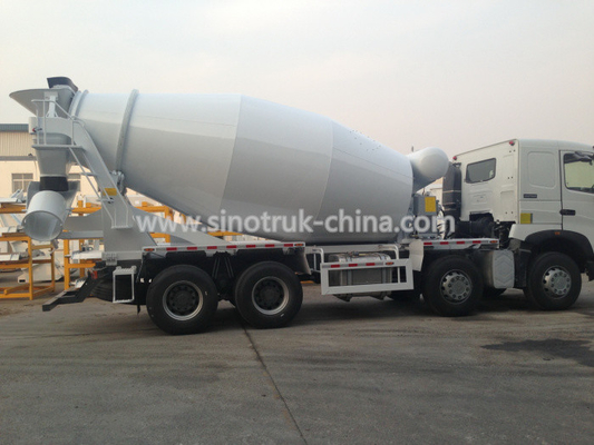 266-371hp Euro2 Euro3 HOWO A7 شاحنة خلاطة خرسانة 8x4 10cbm باللون الأحمر الأبيض