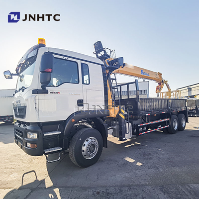 شاحنة نقل البضائع الجديدة HOWO TX380 6x4 12T ذات السطح المسطح والجانب القابل للطي مع رافعة ذراع مستقيمة للبيع