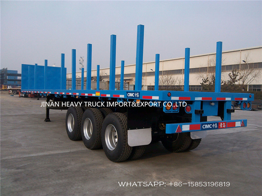 SINOTRUK 3 Axle Flatbed Trailer Log الخشب سرير مسطح مقطورة مع عمود تستقيم
